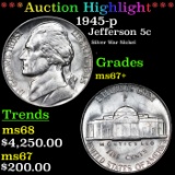 ***Auction Highlight*** 1945-p Jefferson Nickel 5c Graded ms67+ BY SEGS (fc)