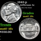 1943-p Jefferson Nickel 5c Grades GEM++ 5fs