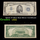 1934A $5 Blue Seal Silver Certificate Grades vf+