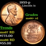 1955-p Lincoln Cent 1c Grades GEM++ RD