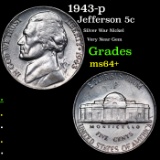 1943-p Jefferson Nickel 5c Grades Choice+ Unc