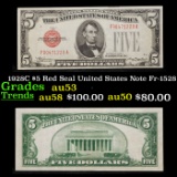 1928C $5 Red Seal United States Note Fr-1528 Grades Select AU