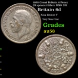 1928 Great Britain 6 Pence (Sixpence) Silver KM# 832 Grades Choice AU/BU Slider