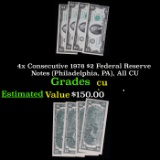 4x Consecutive 1976 $2 Federal Reserve Notes (Philadelphia, PA), All CU Grades CU