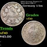 1908A Germany (Empire) 1/2 Mark Silver KM# 17 Grades vf++