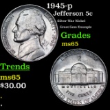 1945-p Jefferson Nickel 5c Grades GEM Unc