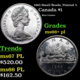 1965 Small Beads, Pointed 5 Canada Dollar $1 Grades GEM++ PL