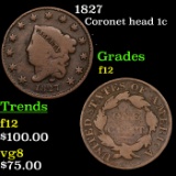 1827 Coronet Head Large Cent 1c Grades f, fine