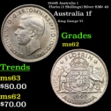 1944S Australia 1 Florin (2 Shillings) Silver KM# 40 Grades Select Unc