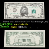 1969C $5 Green Seal Federal Reserve Note (Philadelphia, PA) Grades cu details