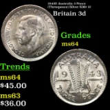 1943D Australia 3 Pence (Threepence) Silver KM# 37 Grades Choice Unc