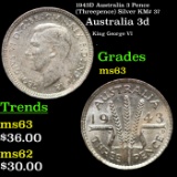 1943D Australia 3 Pence (Threepence) Silver KM# 37 Grades Select Unc