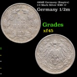 1906E Germany (Empire) 1/2 Mark Silver KM# 17 Grades xf+