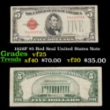 1928F $5 Red Seal United States Note Grades vf+