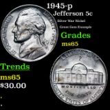 1945-p Jefferson Nickel 5c Grades GEM Unc