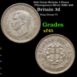 1941 Great Britain 3 Pence (Threepence) Silver KM# 848 Grades xf+