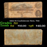 1864 $5 Confederate Note, T69 Grades f, fine