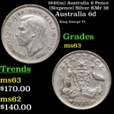 1941(m) Australia 6 Pence (Sixpence) Silver KM# 38 Grades Select Unc