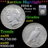 ***Auction Highlight*** 1934-s Peace Dollar $1 Grades Select AU By SEGS (fc)