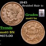 ***Auction Highlight*** 1845 Braided Hair Large Cent 1c Graded ms63 bn By SEGS (fc)