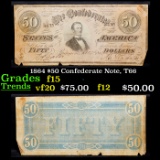 1864 $50 Confederate Note, T66 Grades f+