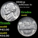 1944-p Jefferson Nickel 5c Grades GEM+ Unc