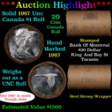 ***Auction Highlight*** Full Roll of Silver 1967 Canadian Dollar with Queen Elizabeth II, 20 Coins i