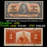 1937 Bank of Canada $2 (Ottawa, CA) Grades vf+