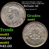 1941 Great Britain 3 Pence (Threepence) Silver KM# 848 Grades Select Unc