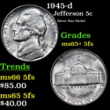 1945-d Jefferson Nickel 5c Grades GEM+ 5fs