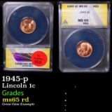 ANACS 1945-p Lincoln Cent 1c Graded ms65 rd By ANACS