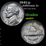 1942-p Jefferson Nickel 5c Grades Select+ Unc