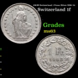 1963B Switzerland 1 Franc Silver KM# 24 Grades Select Unc