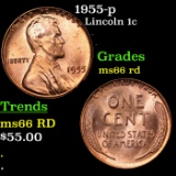 1955-p Lincoln Cent 1c Grades GEM+ Unc RD