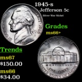 1945-s Jefferson Nickel 5c Grades GEM++ Unc