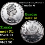 1965 Small Beads, Pointed 5 Canada Dollar $1 Grades GEM++ PL