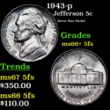 1943-p Jefferson Nickel 5c Grades GEM++ 5fs