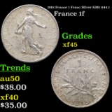 1918 France 1 Franc Silver KM# 844.1 Grades xf+