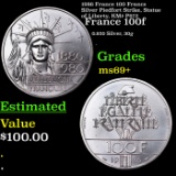 1986 France 100 Francs Silver Piedfort Strike, Statue of Liberty, KM# P972 Grades ms69+