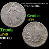 1902 France 50 Centimes Silver KM# 854 Grades vf+