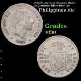 1885 Philippines (Spanish Rule) 10 Centimos Silver KM# 148 Grades vf++