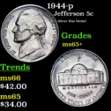 1944-p Jefferson Nickel 5c Grades GEM+ Unc