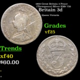 1892 Great Britain 3 Pence (Threepence) Silver KM# 758 Grades vf+