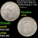 1932 Netherlands 2 1/2 Gulden Silver KM# 165 Grades xf+