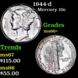 1944-d Mercury Dime 10c Grades GEM++ Unc