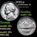 1945-p Jefferson Nickel 5c Grades GEM+ 5fs