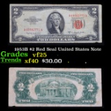 1953B $2 Red Seal United States Note Grades vf+