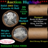 ***Auction Highlight*** Full Roll of Silver 1965 Canadian Dollar with Queen Elizabeth II, 20 Coins i