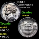 1943-s Jefferson Nickel 5c Grades GEM++ Unc