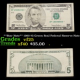 **Star Note** 1999 $5 Green Seal Federal Reserve Note Grades vf+